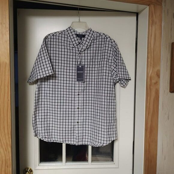 New Architect Black White Checked Short Sleeve Button Down Shirt Men's XL - Picture 1 of 2